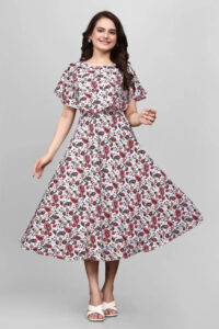 Trendy red mango floral flared sleeve wrap maxi dress for casual & party wear by ZELZIS