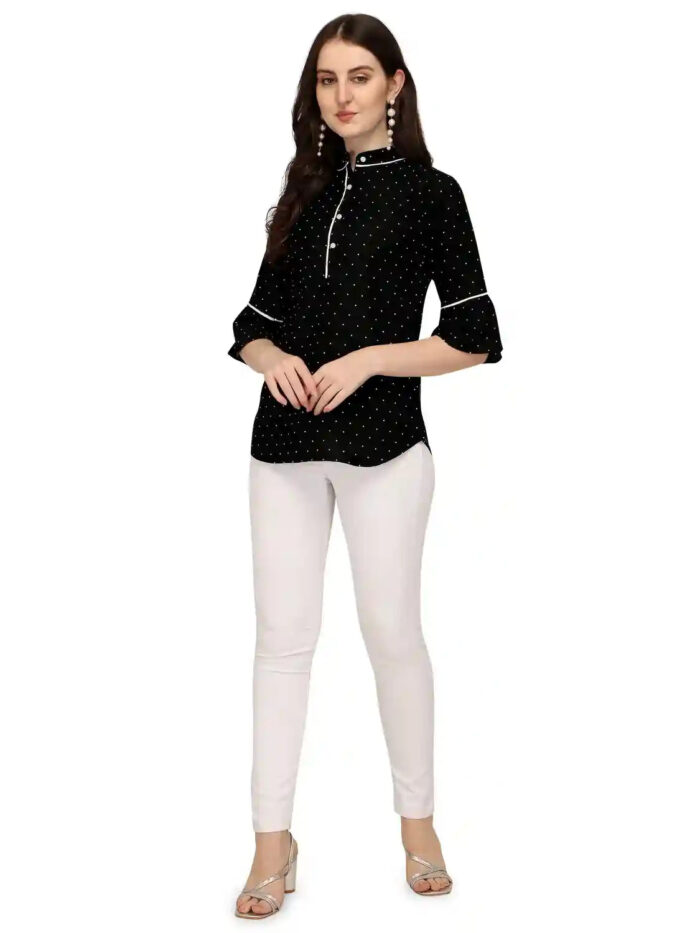vibrant black polka dot hip-length tunic top made in India