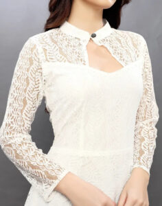 White coding net high low dress for women