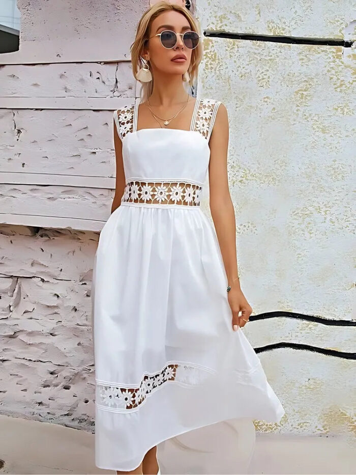 Elegant white wide strap party wear dress for women