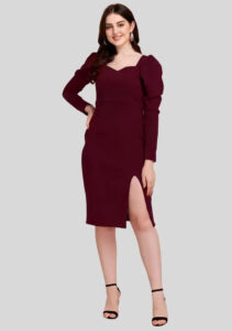 ZELZIS maroon sweetheart neck bodycon party wear dress