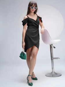 zelzis black cold shoulder bodycon dress for women