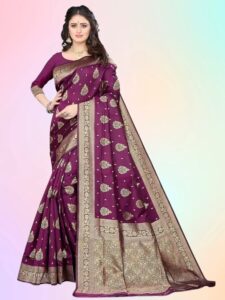 zelzis fashion online shopping Pink Woven Self Design Cotton Silk Jacquard Sarees With Unstich Blouse Piece