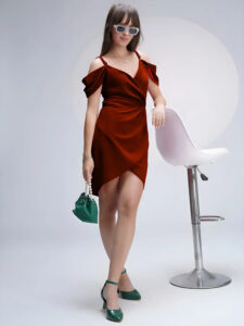 zelzis maroon cold shoulder bodycon dress for women