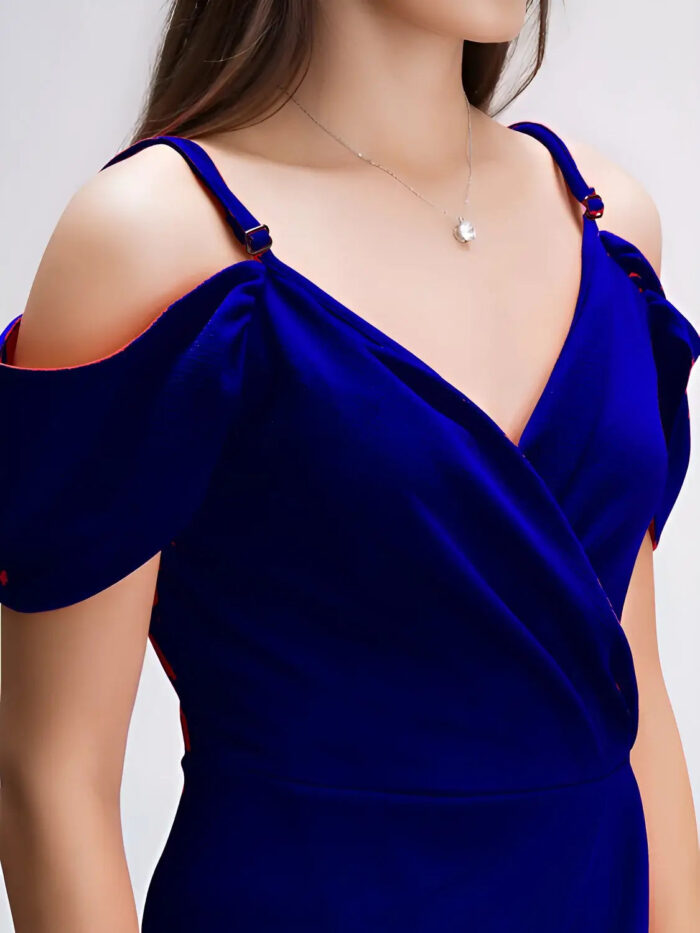 zelzis party wear cold shoulder blue dress
