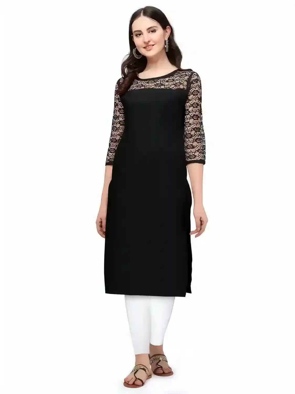 Black & Blue A-Line Straight Daily Wear Crepe Combo Kurtis - Image 4