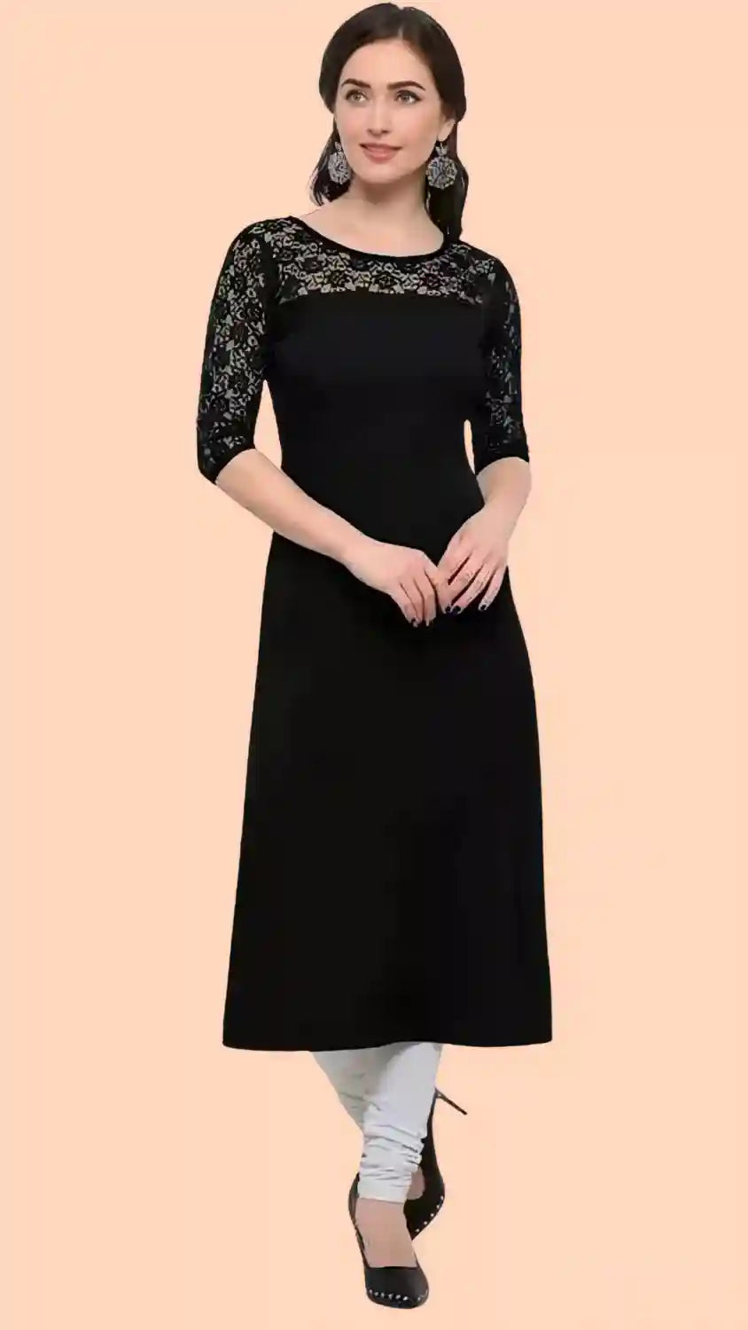 Black Straight Classic Trendy Crepe Kurtis - Image 1