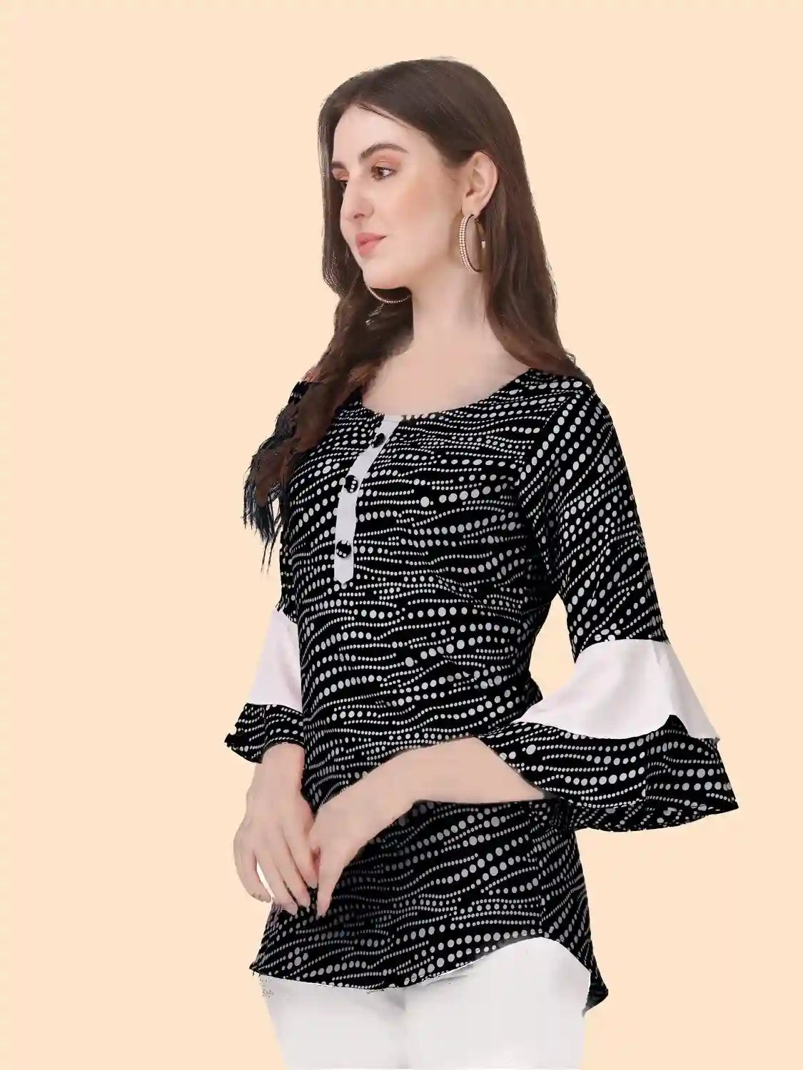 Black Polka White Dot Solid Crepe Tops - Image 4