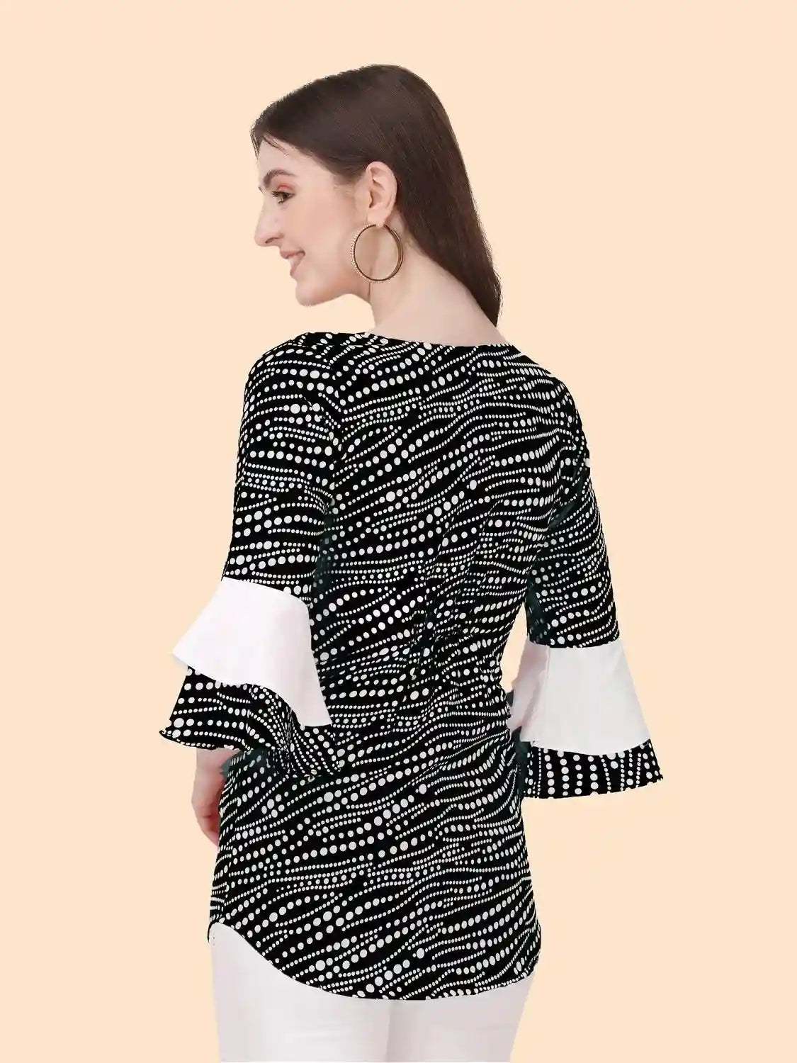 Black Polka White Dot Solid Crepe Tops - Image 3