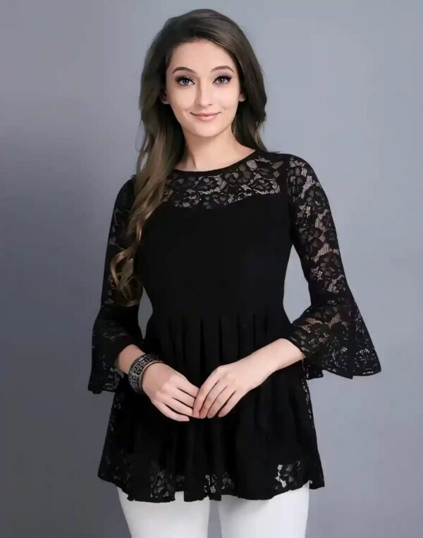 Black Russle Net Top with Crepe Inner for Women by ZELZIS