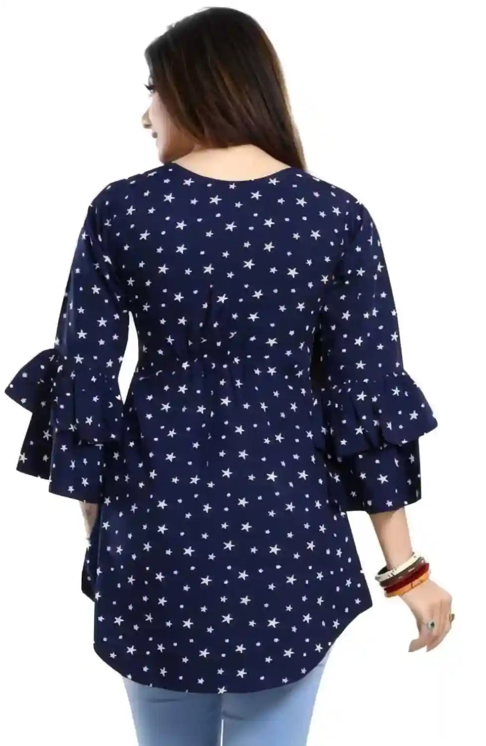 Fashionable Blue Keyhole Neck Tunic – Perfect for Casual & Party Looks