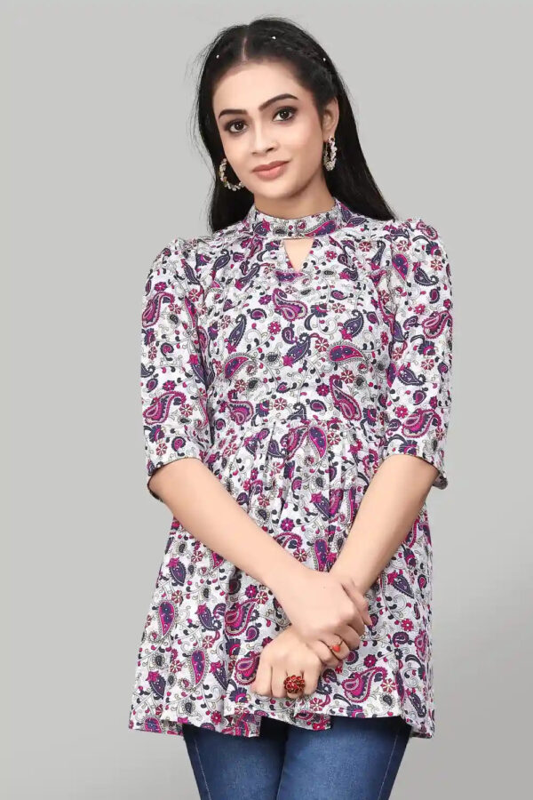 Pink Mango Floral Keyhole Neck Crepe Tunic Top for Women