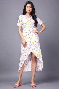 Polyester V-Neck Dress for Women – Stylish Abstract Pattern