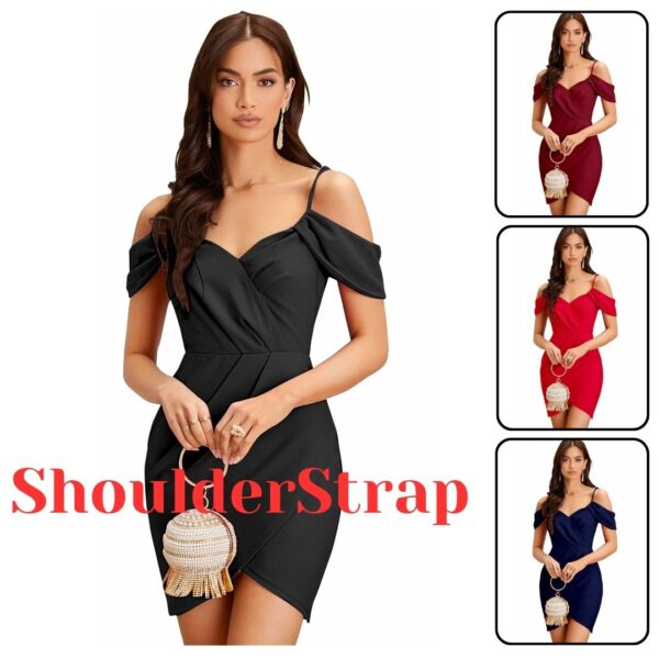 Shoulder Strap Party Wear Polyester Knee Length Bodycon Dress