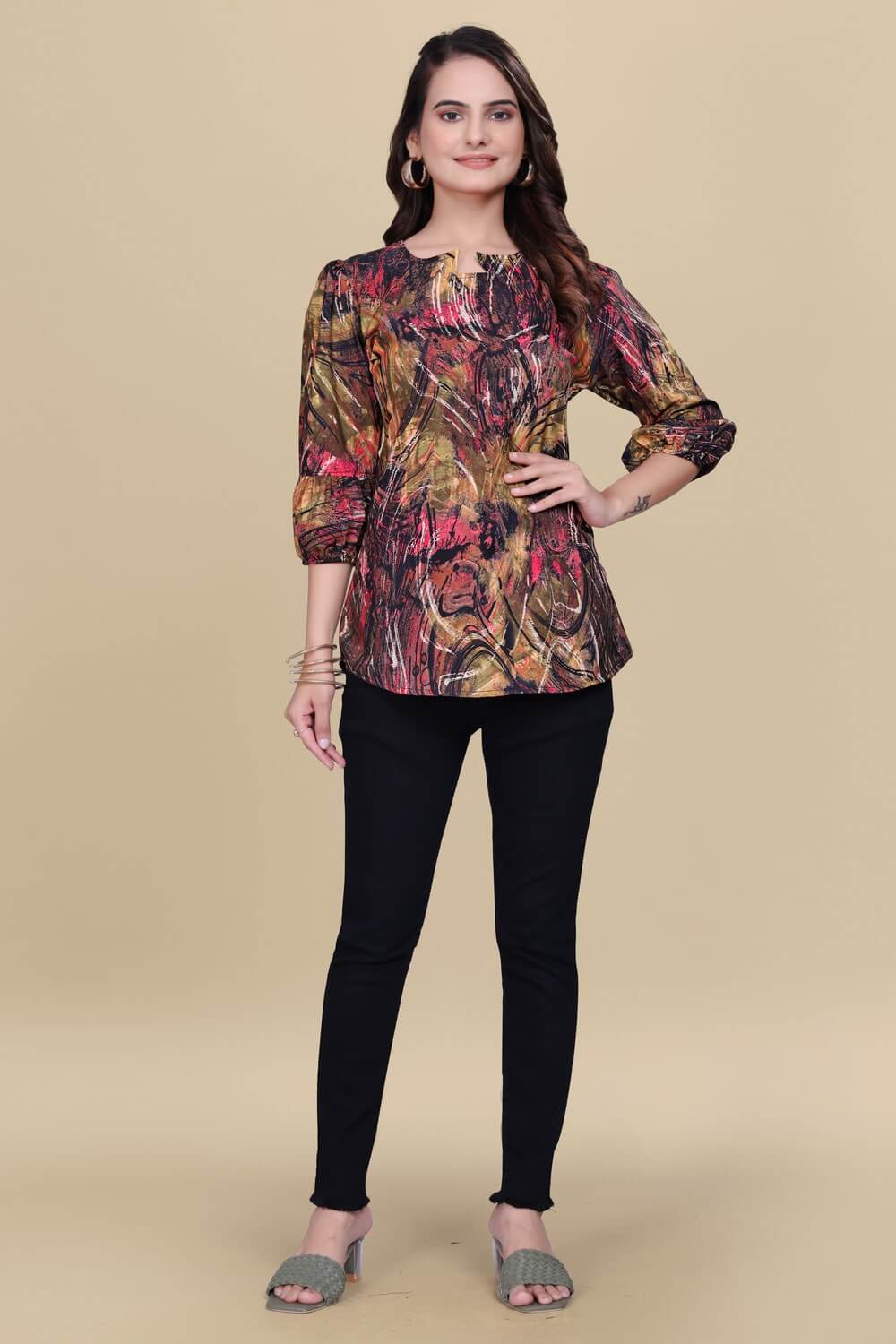 Trendy abstract print multi color tunic casual party wear