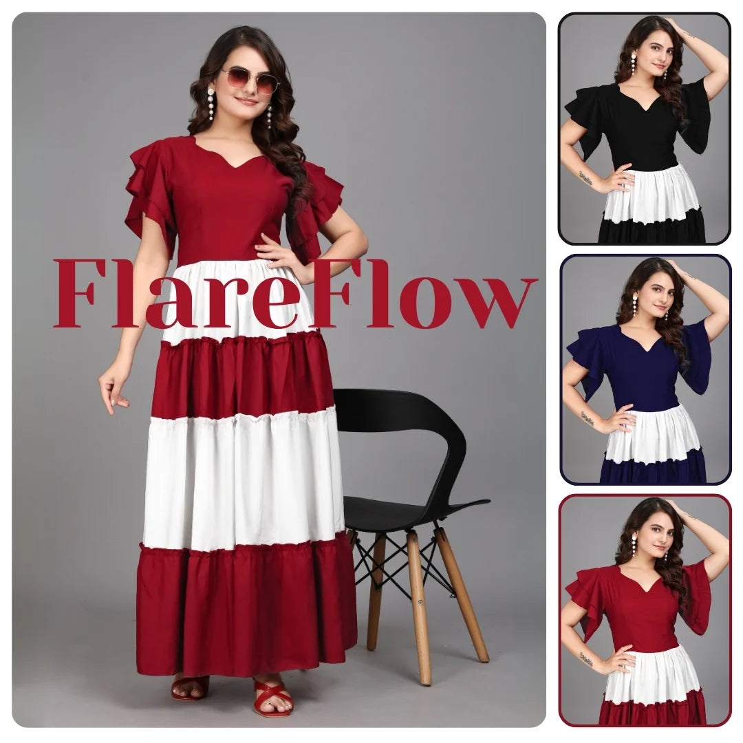 Women_Colourblocks_Solid_Flared_Maxi_Dress_for_Casual_Party_Wear Women Colourblocks Solid Flared Maxi Dress for Casual & Party Wear