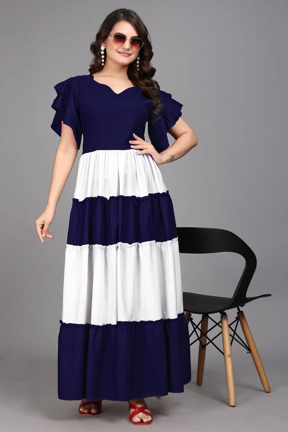 Women_s_Blue_Colourblocked_Flared_Maxi_Dress_by_ZELZIS Women’s Blue Colourblocked Flared Maxi Dress by ZELZIS