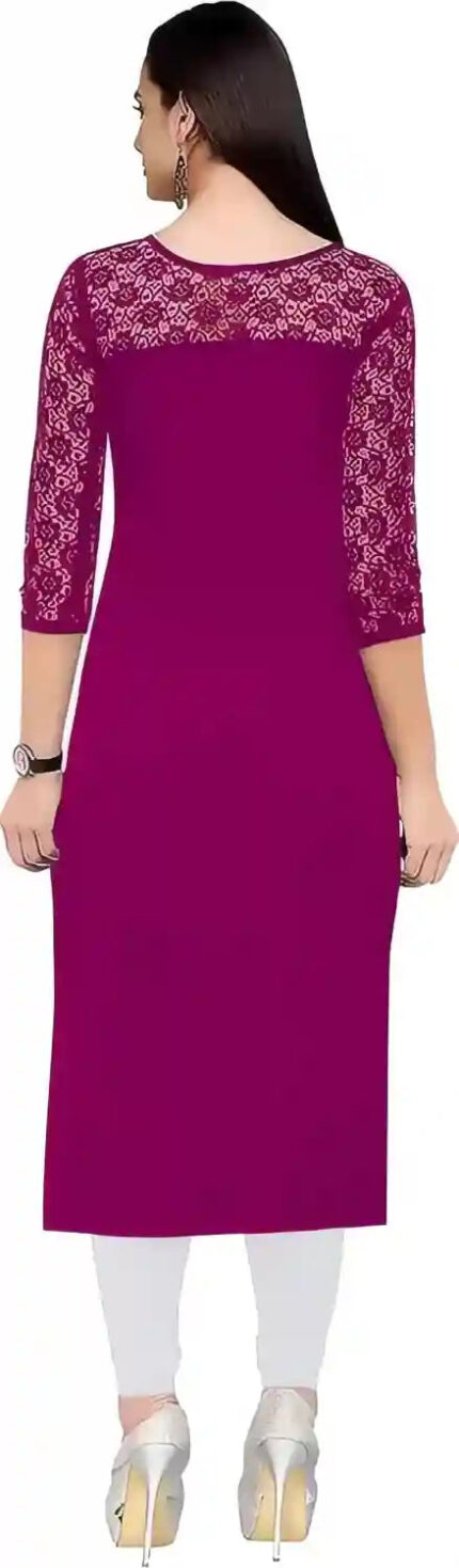 Women's purple A-line crepe kurtis round neck three-quarter sleeves