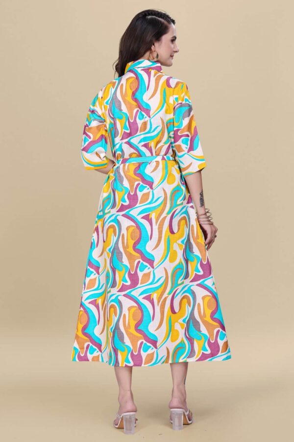 Women’s yellow abstract print cotton knee-length dress India
