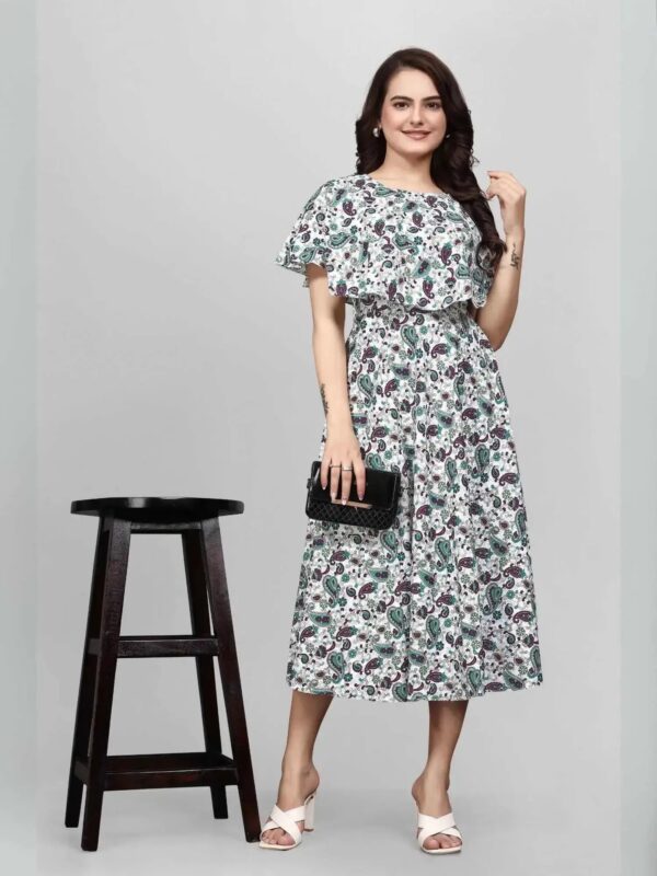 ZELZIS Fashion Online Shopping Women Green Mango Floral Flared Sleeve Wrap Maxi Crepe Dresses