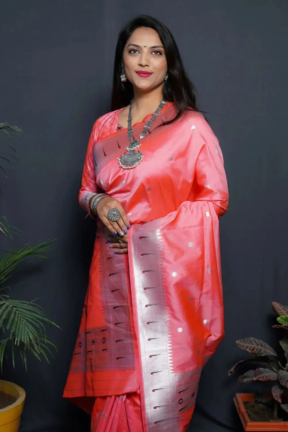 ZELZIS Fashion online Shopping Women Pink Premium Solid Silver Line Jacquard Sarees With Unstitch Blouse Piece
