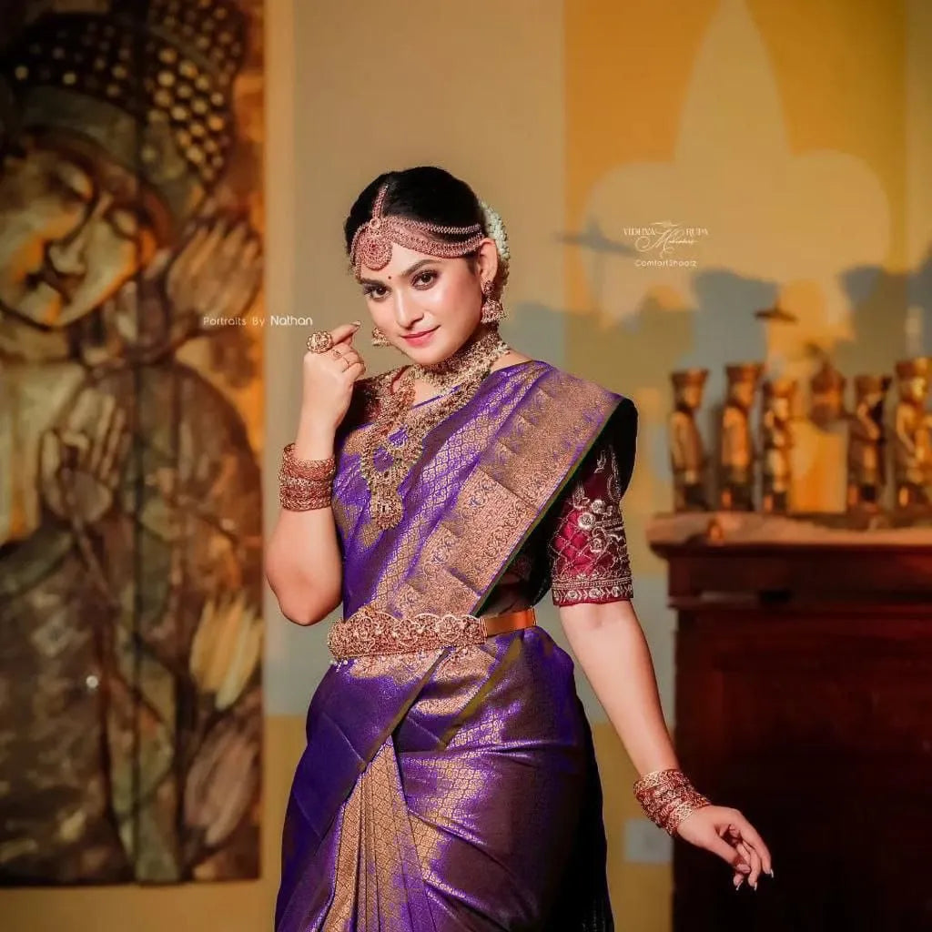 ZELZIS Fashion online Shopping Women Purple Self Design Premium Jacquard Sarees With Unstich Blouse Piece