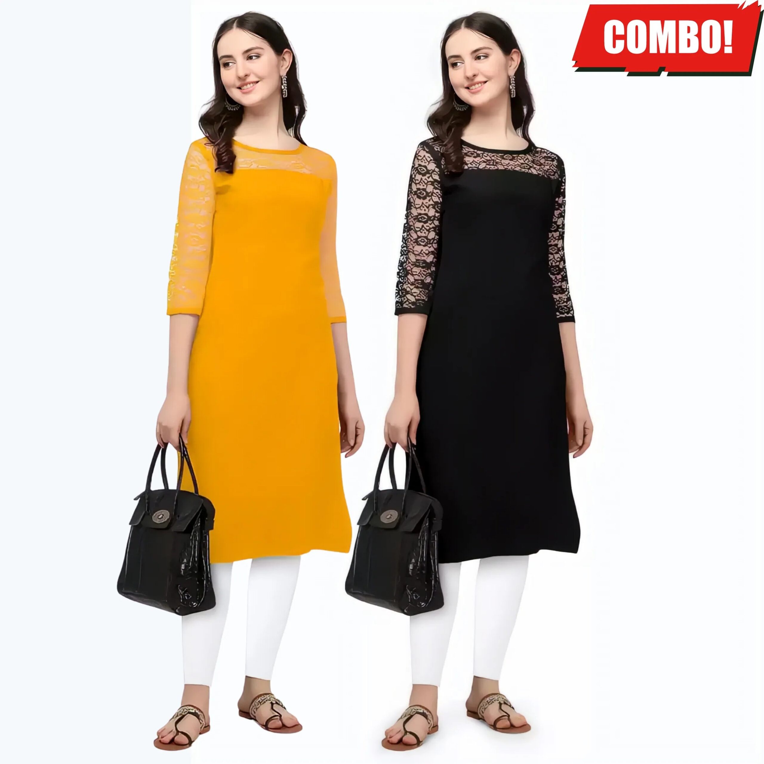 ZELZIS_Fashion_online_Shopping_Women_Yellow_Black_A-Line_Straight_Daily_Wear_Crepe_Combo_Kurtis ZELZIS Fashion online Shopping Women Yellow & Black A-Line Straight Daily Wear Crepe Combo Kurtis
