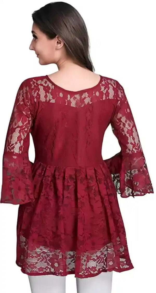 ZELZIS Maroon Crepe Inner Top with Stylish Russle Net Design