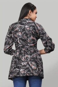 ZELZIS Women’s Black Floral Rayon Tunic with Three Quarter Sleeves