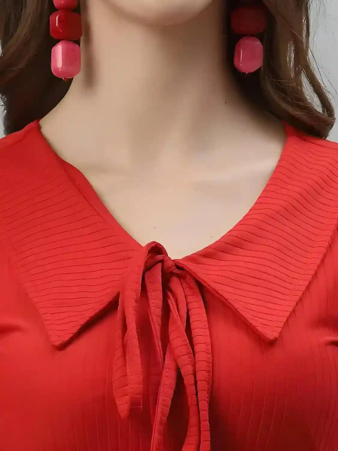 ZELZIS Women’s Fashionable Red Polyester Top for Everyday Wear