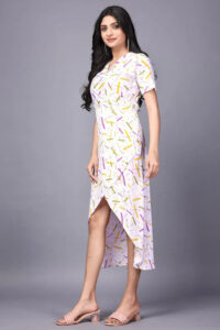 ZELZIS Women's Polyester V-Neck Dress with Multicolor Abstract Lines