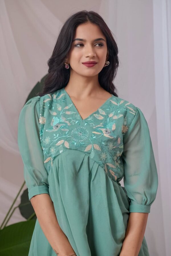 ZELZIS light green embroidered georgette top for women