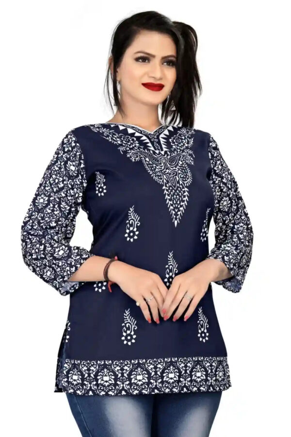 Zelzis women blue rayon digital printed tunic top