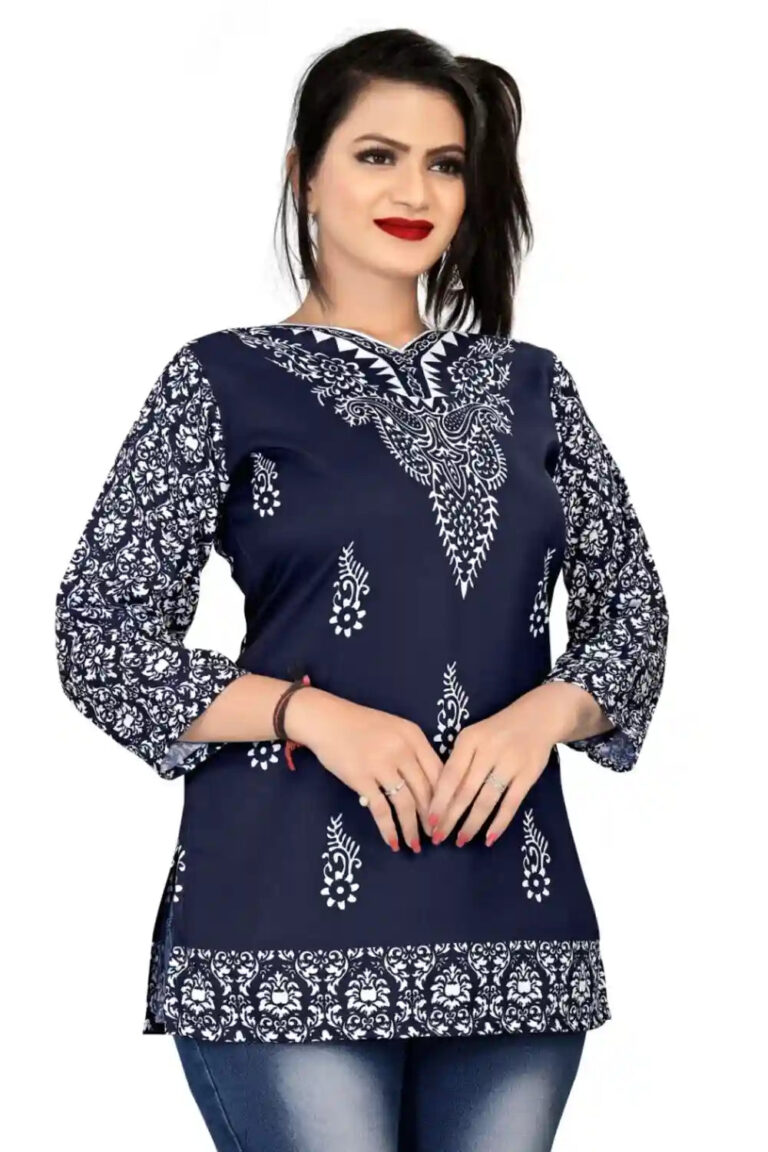 Zelzis women blue rayon digital printed tunic top