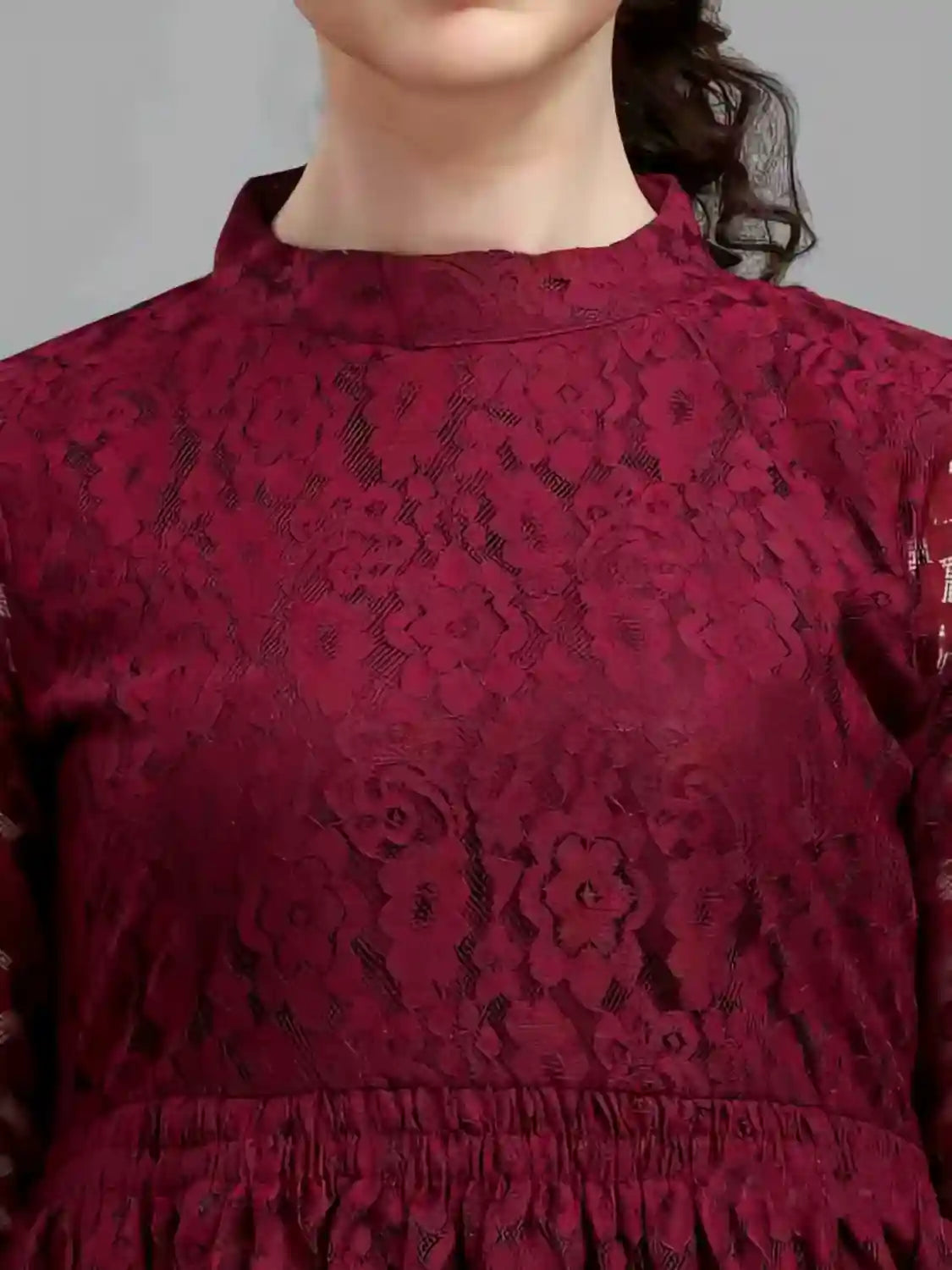 Zelzis women’s maroon net top with solid crepe inner for casual outings