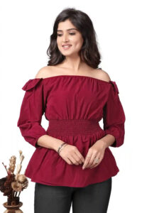 Zelzis women's maroon off-shoulder trendy crepe top