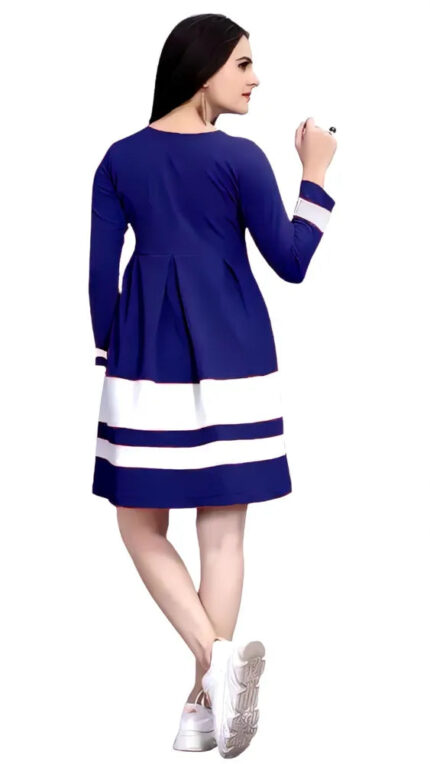 Blue colourblock butterfly crepe dress for women