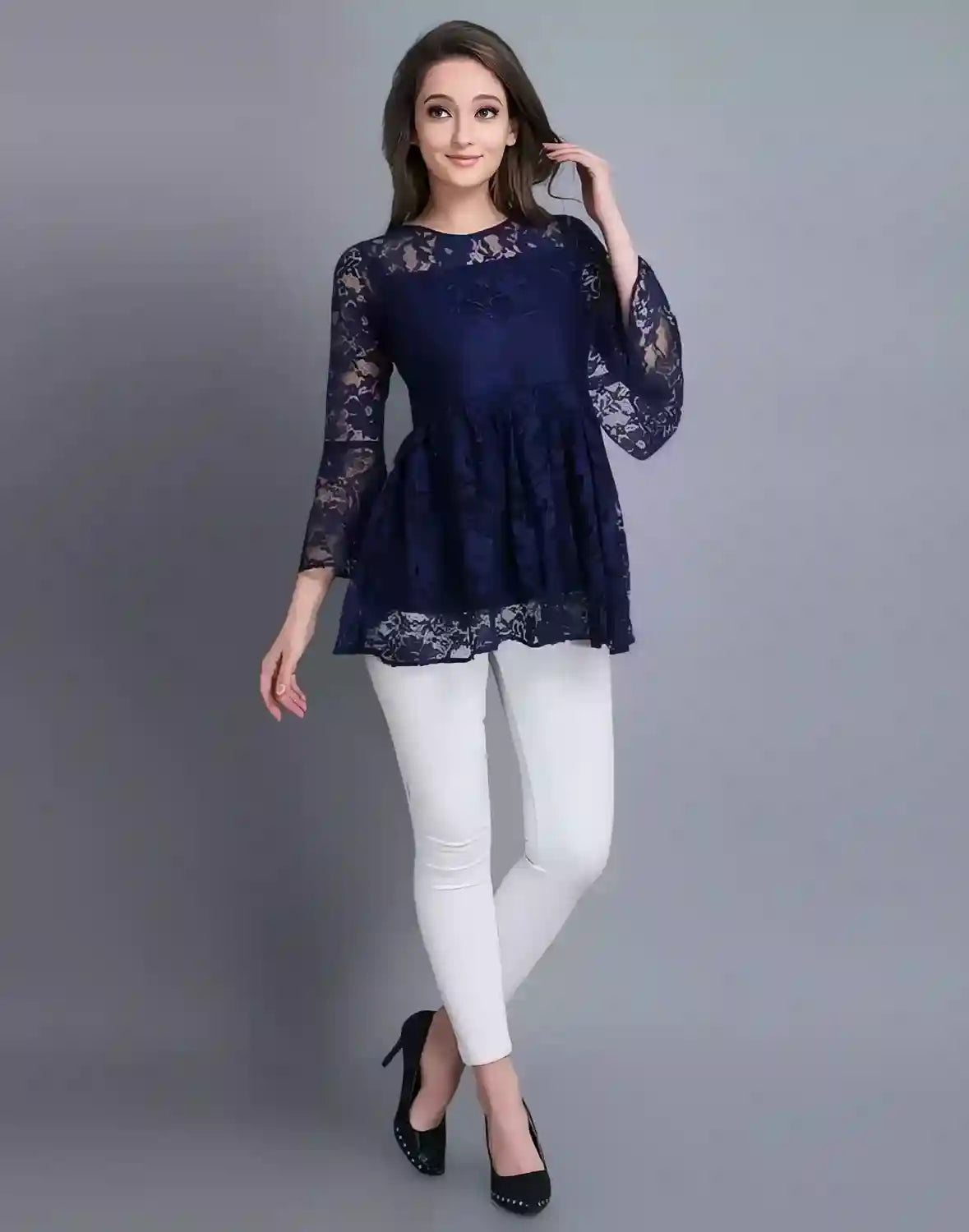 chic blue russle net and crepe inner top for casual and party wear