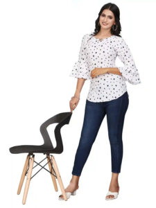 comfortable white hip length tunic top for women