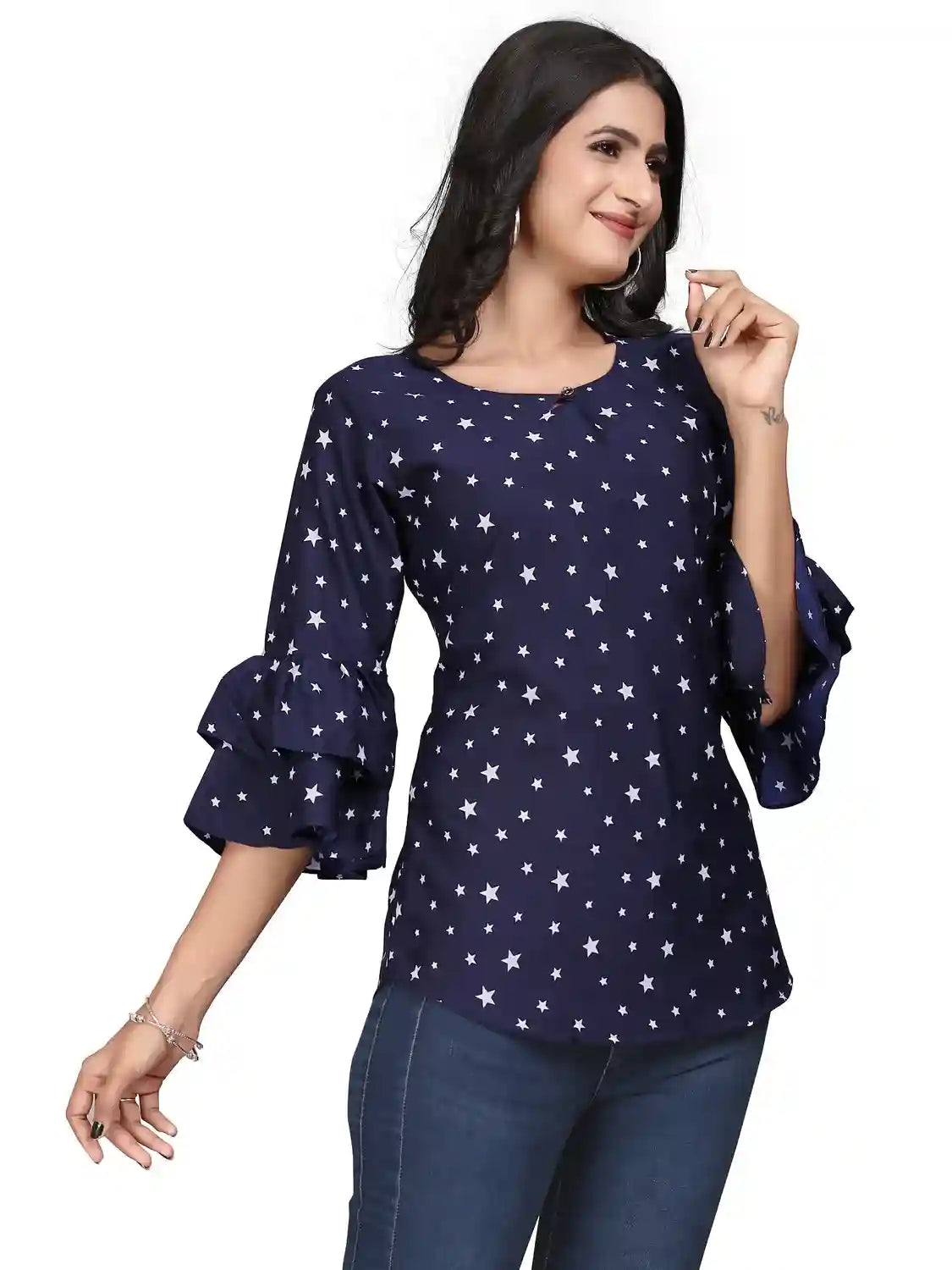 elegant blue star print tunic for casual and party wear