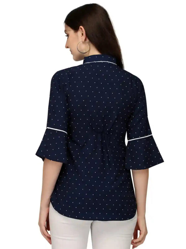 elegant blue tunic top with collar neck and bell sleeves