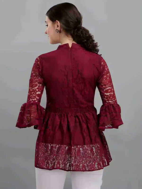 elegant maroon crepe inner casual top featuring coding net design