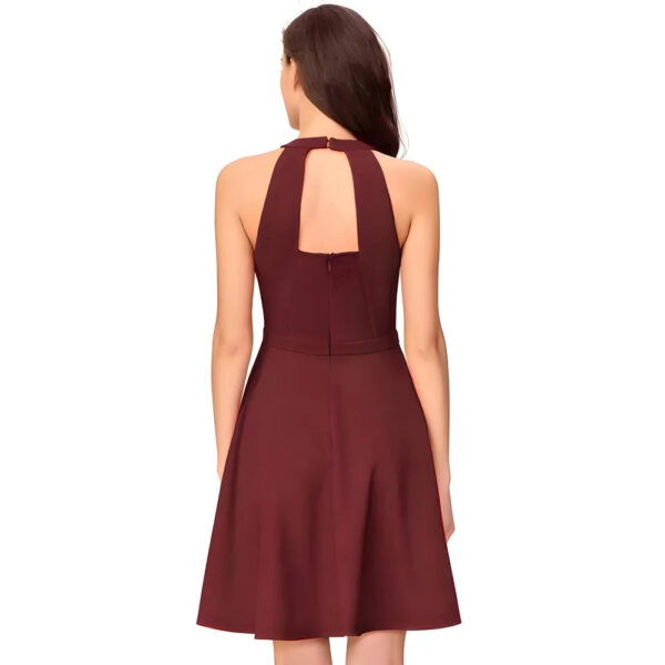 Maroon solid fit & flare polyester sleeveless wrap dress by ZELZIS