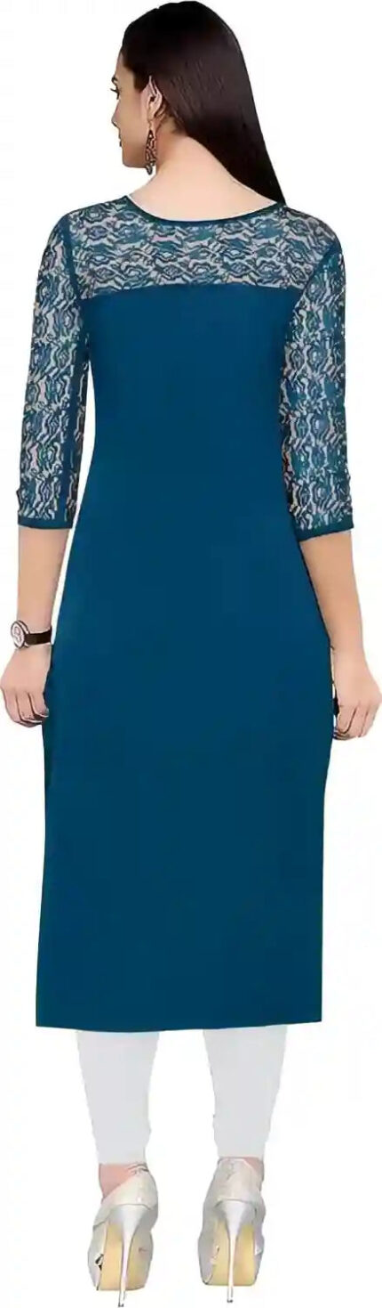 sleek teal three-quarter sleeve kurti for daily wear