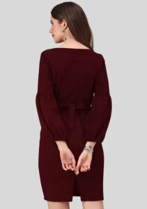 ZELZIS maroon V-neck knee-length bodycon party dress