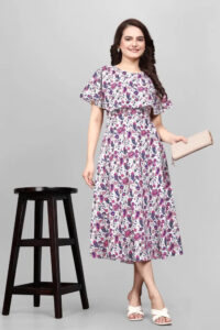 Stylish pink mango floral crepe maxi dress with flared sleeves by ZELZIS