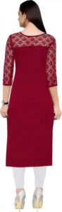 stylish maroon calf length kurtis with three-quarter sleeves