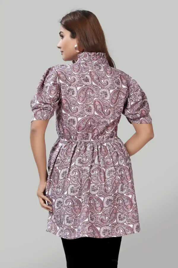 stylish peach solid crepe top with floral tie-up neck design