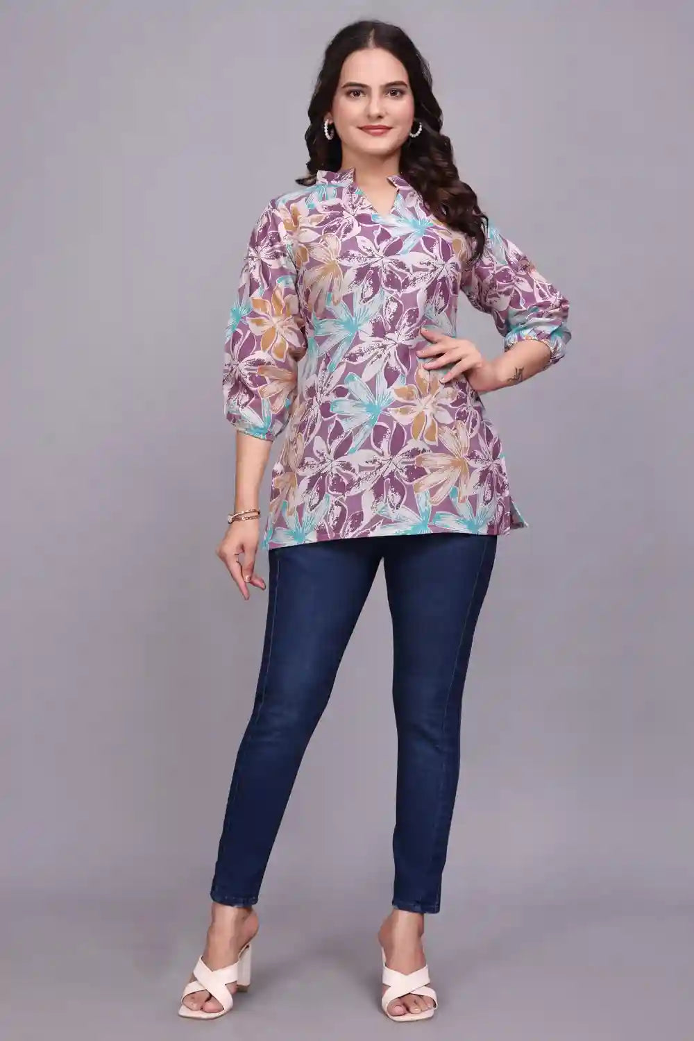 stylish purple top with floral design for everyday fashion