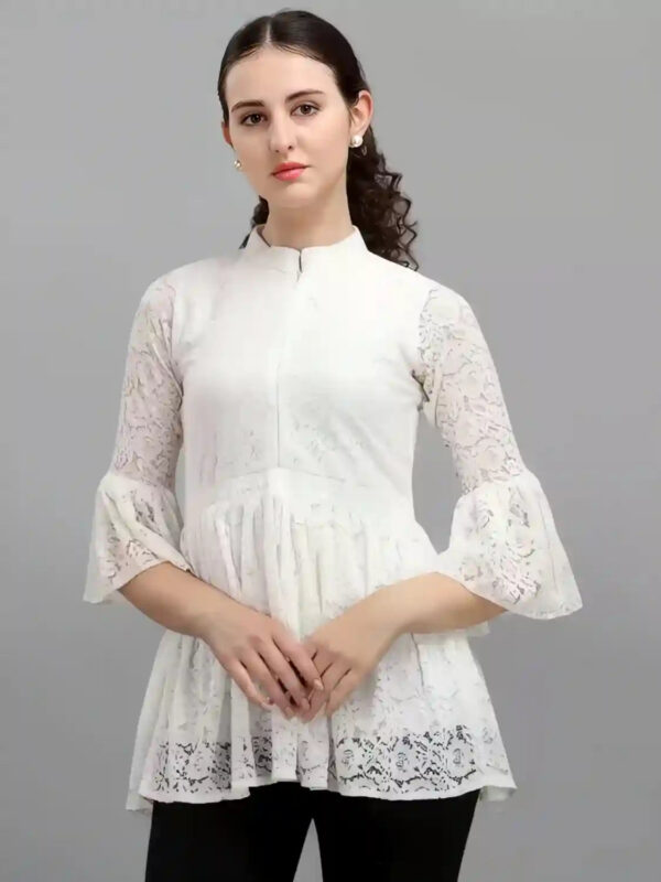 white solid net top with crepe inner for women